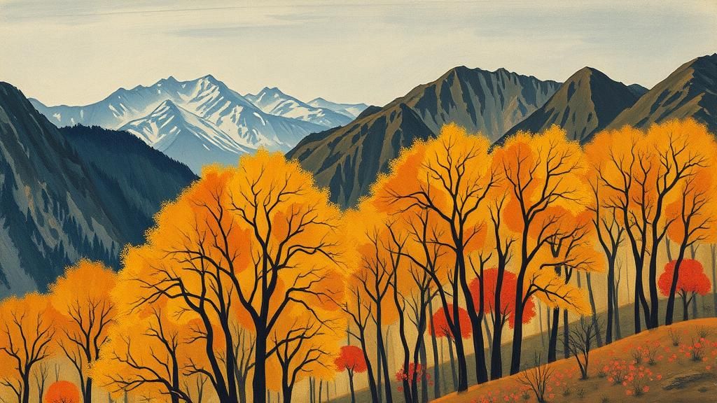 Autumn Mountain Trees in Expressionist Style