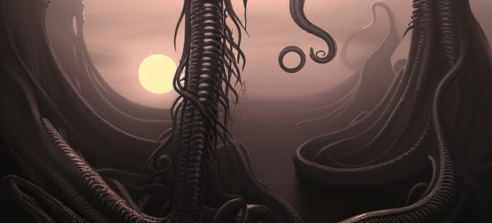 Surreal Alien Landscape with Tentacles in Giger Style