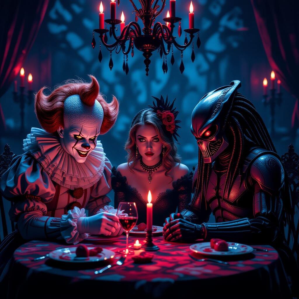 Horror Icons at a Spooky Valentine's Ball