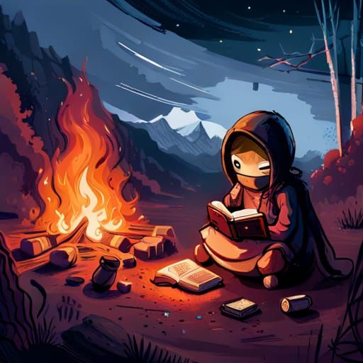 Campfire reading girl