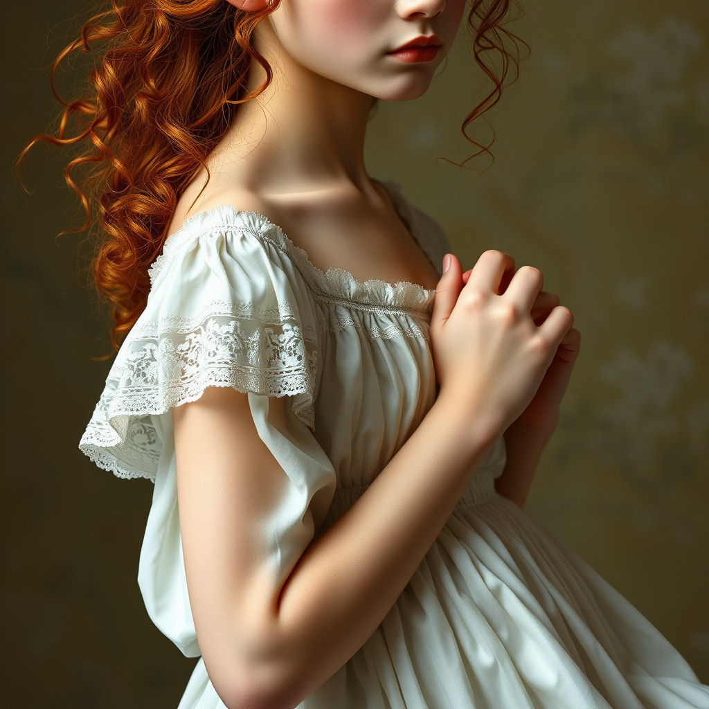 Sculptor's Daughter in White Dress, Pre-Raphaelite Style