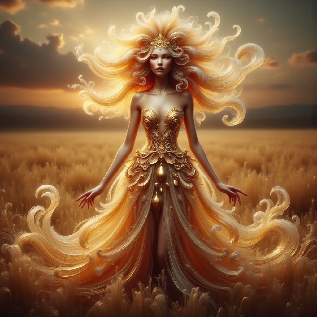 Regal Lioness in a Fantastical Savanna Scene