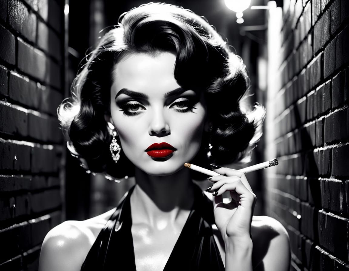 Sultry Femme Fatale in Noir Photography Style