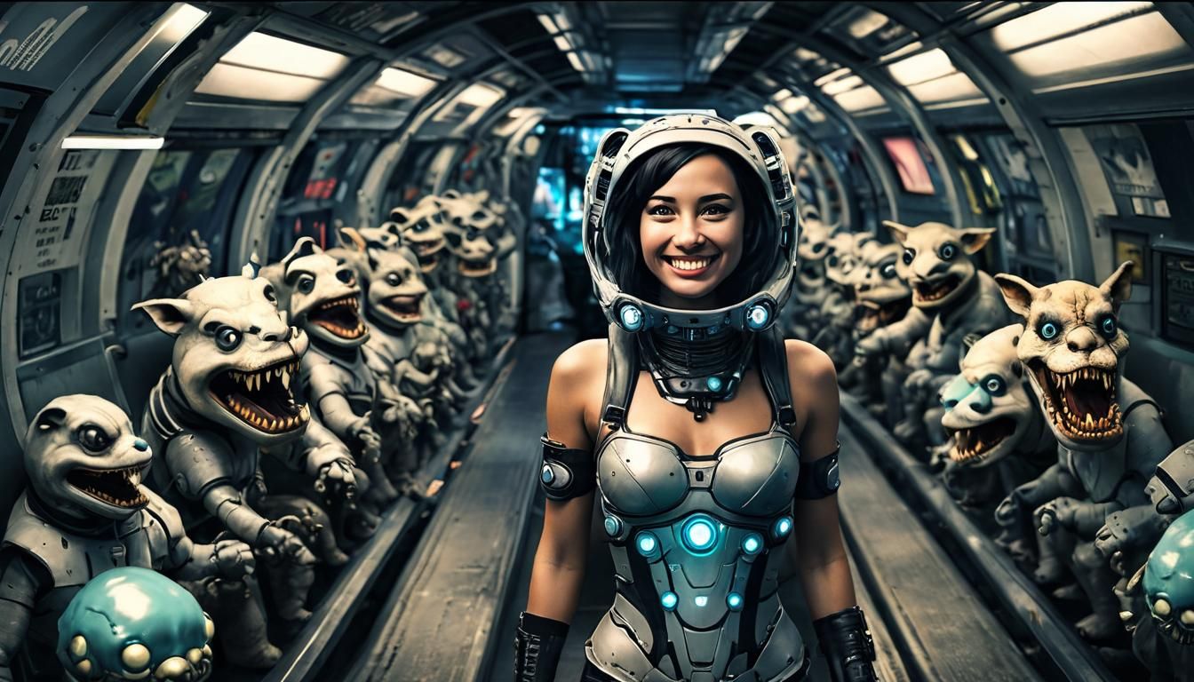 Cybernetic Beast Woman with Creepy Smile in Neon Tokyo