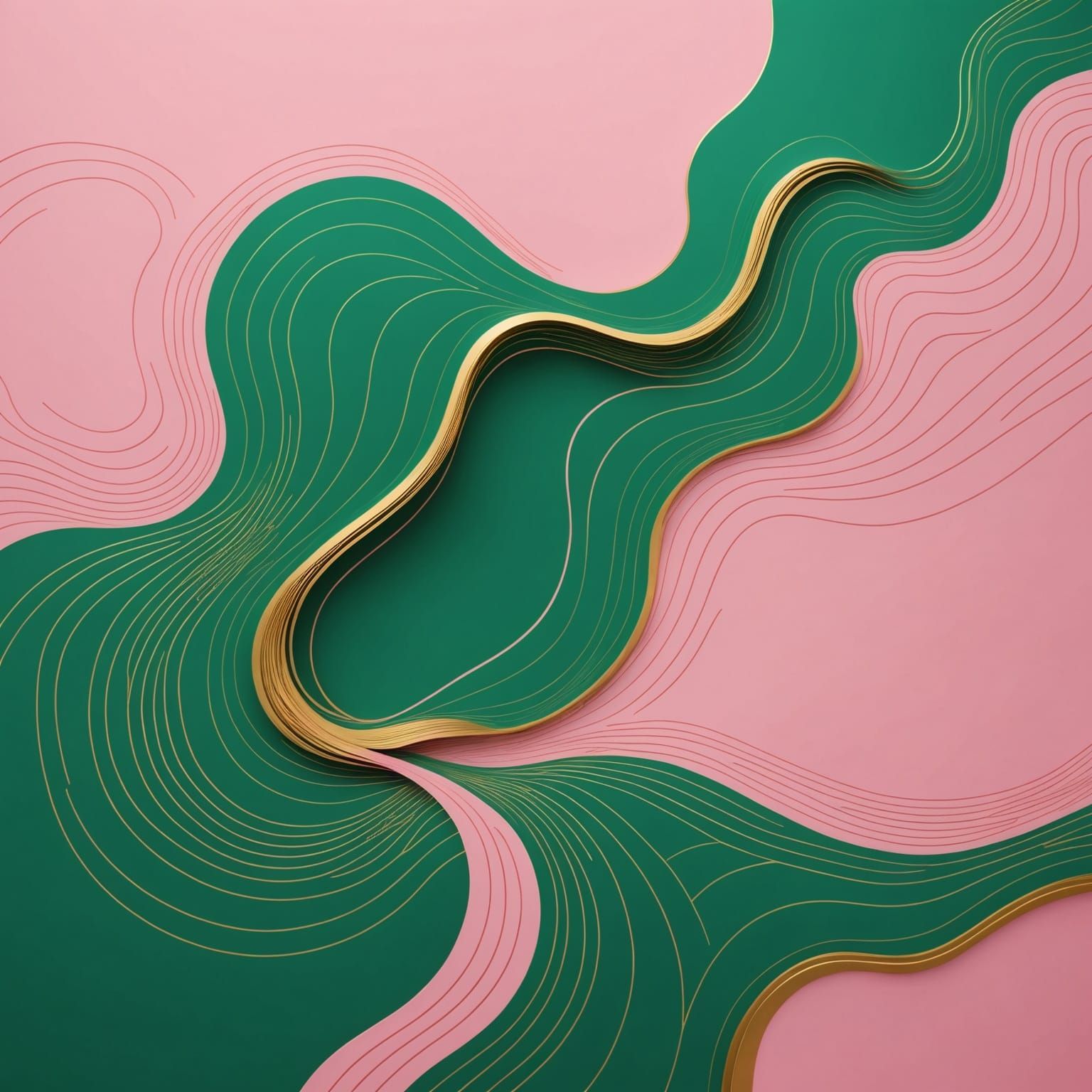 Abstract Green Vector Lines on Pink and Gold