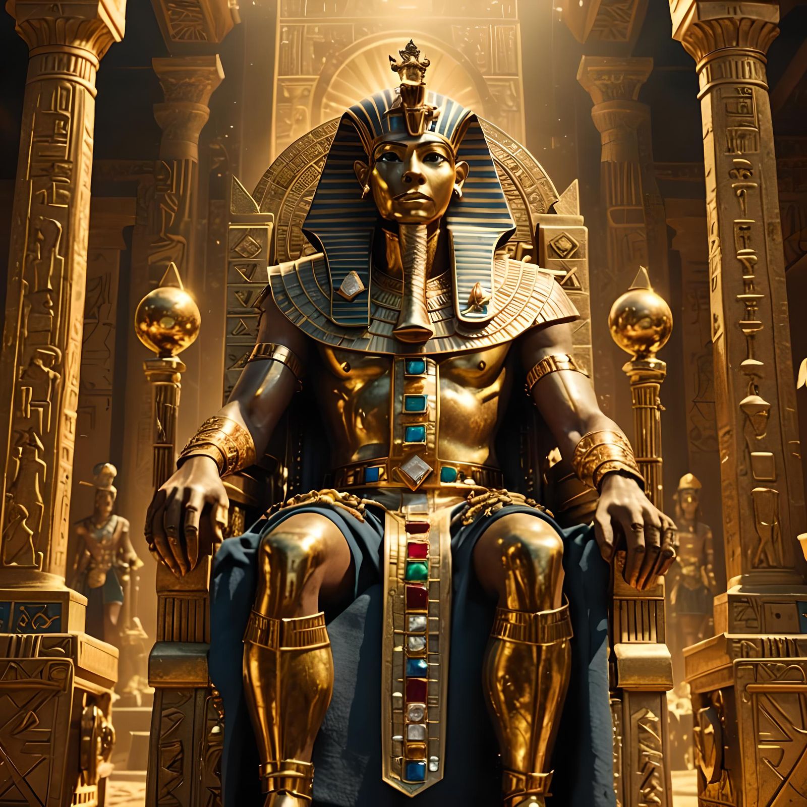 Egyptian Pharaoh in Golden Pyramid Temple