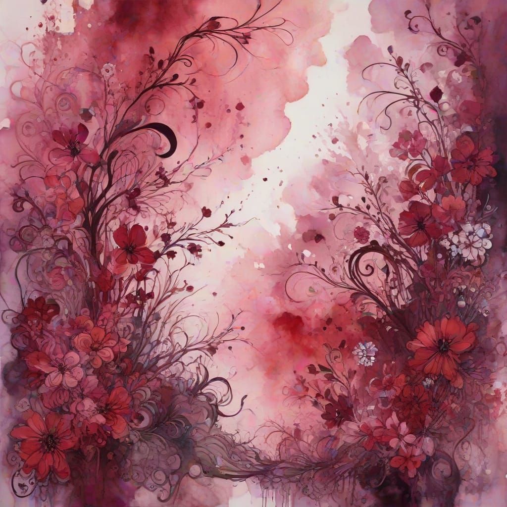 Abstract Floral Dreamscape Watercolor Painting
