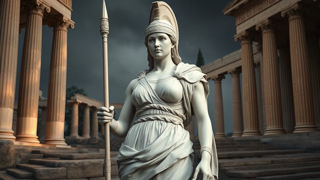 Surreal Ancient Greek Warrior Statue in Contrapposto Stance
