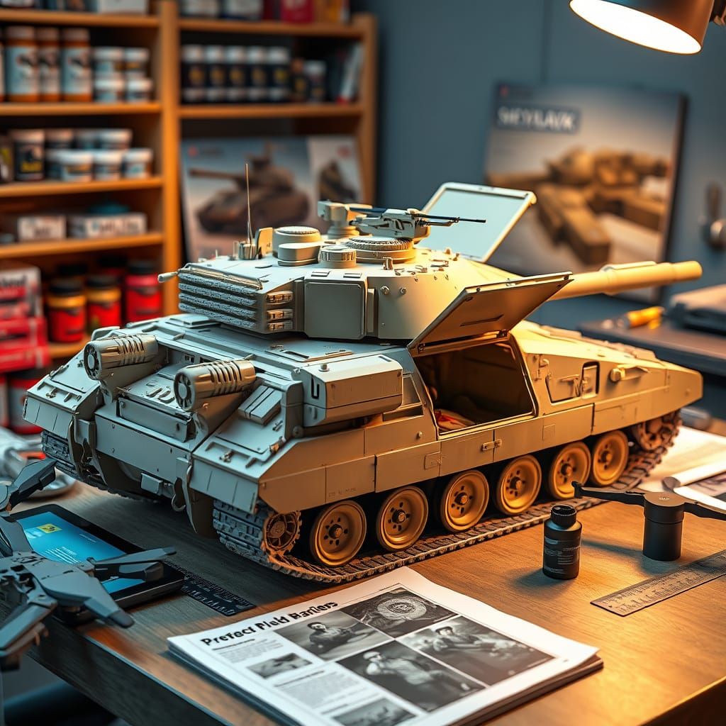 Surreal Israeli Main Battle Tank Model Kit on Workbench in P...