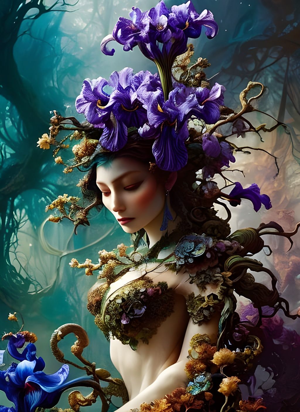 Magic Oak with Irises, Fantasycore Art