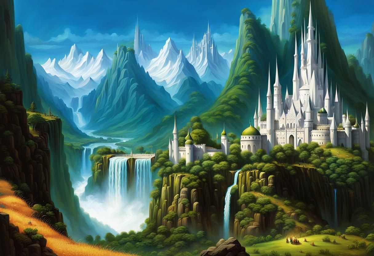 Medieval Fantasy City on Waterfall