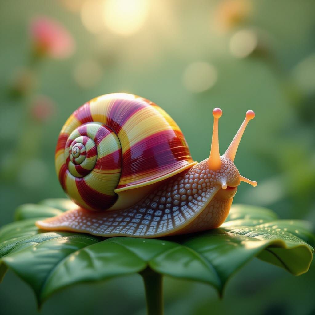 Colorful Glass Snail in Pixar-Inspired Caricature Style