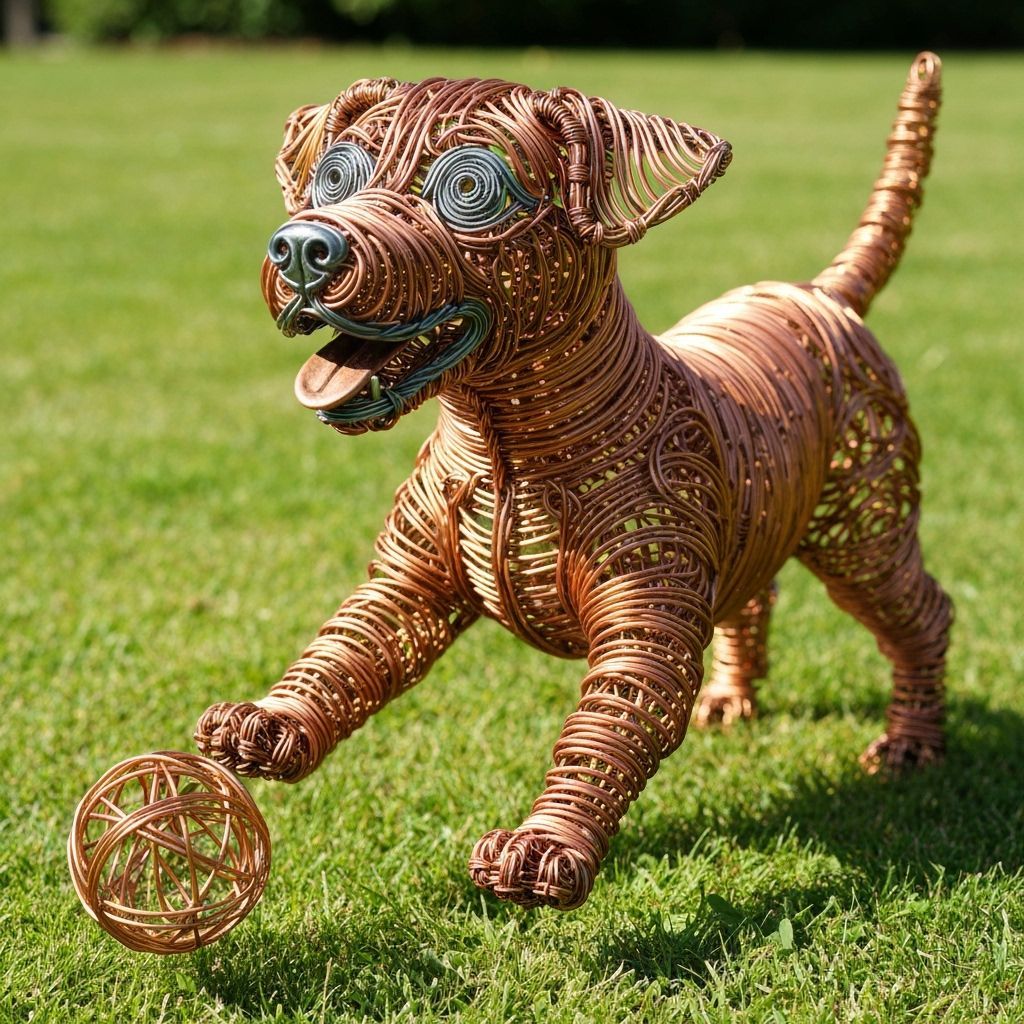 Copper Wire Labrador Puppy Sculpture in Sunlight