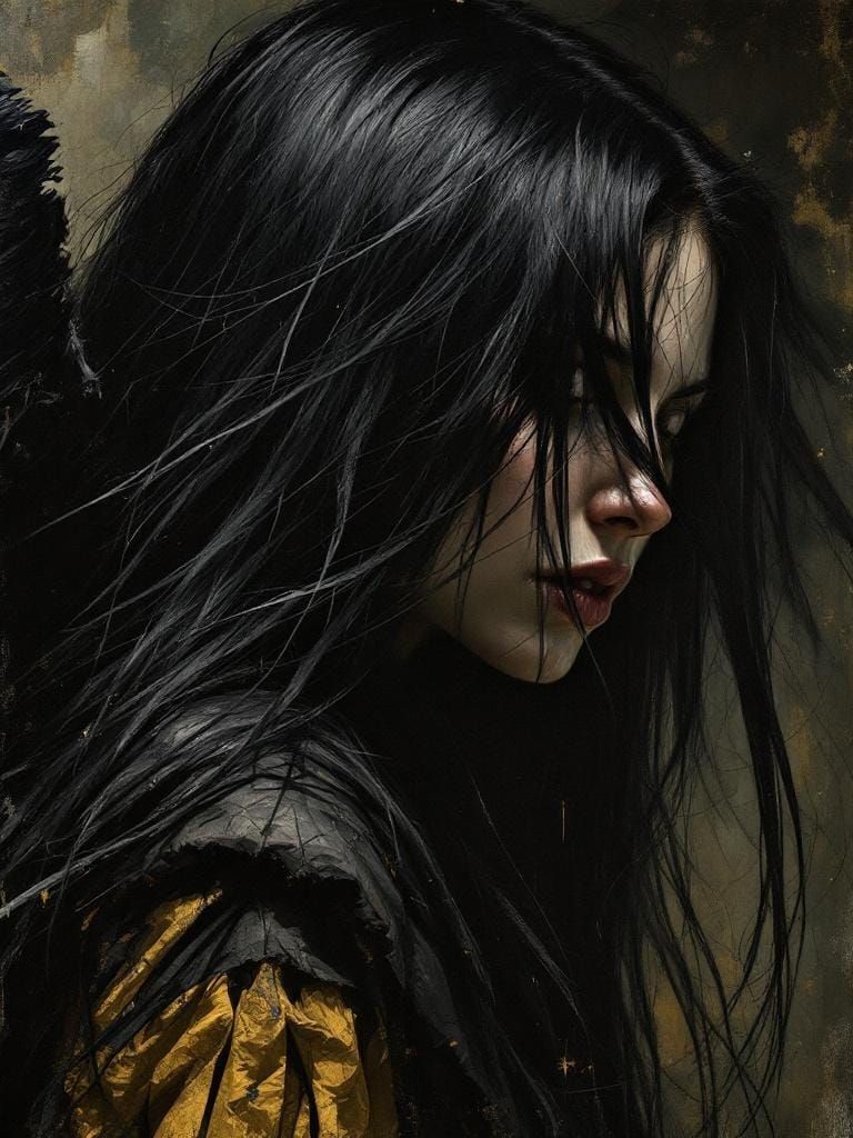 Dark Winged Woman in Austere Chiaroscuro Style