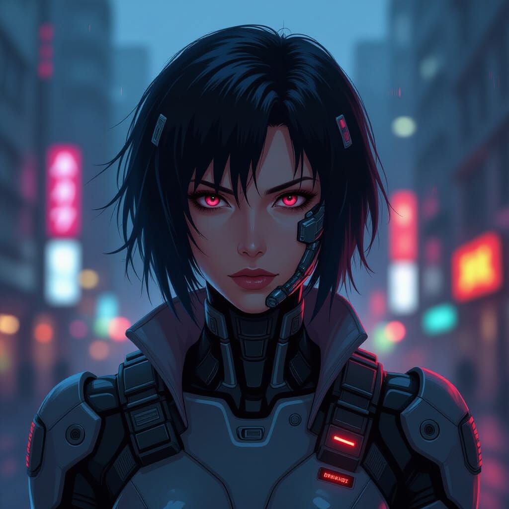 Motoko Kusanagi in Cyberpunk Anime Style