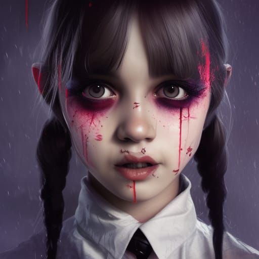 Middle-Aged Wednesday Addams Portrait in Digital Art Style