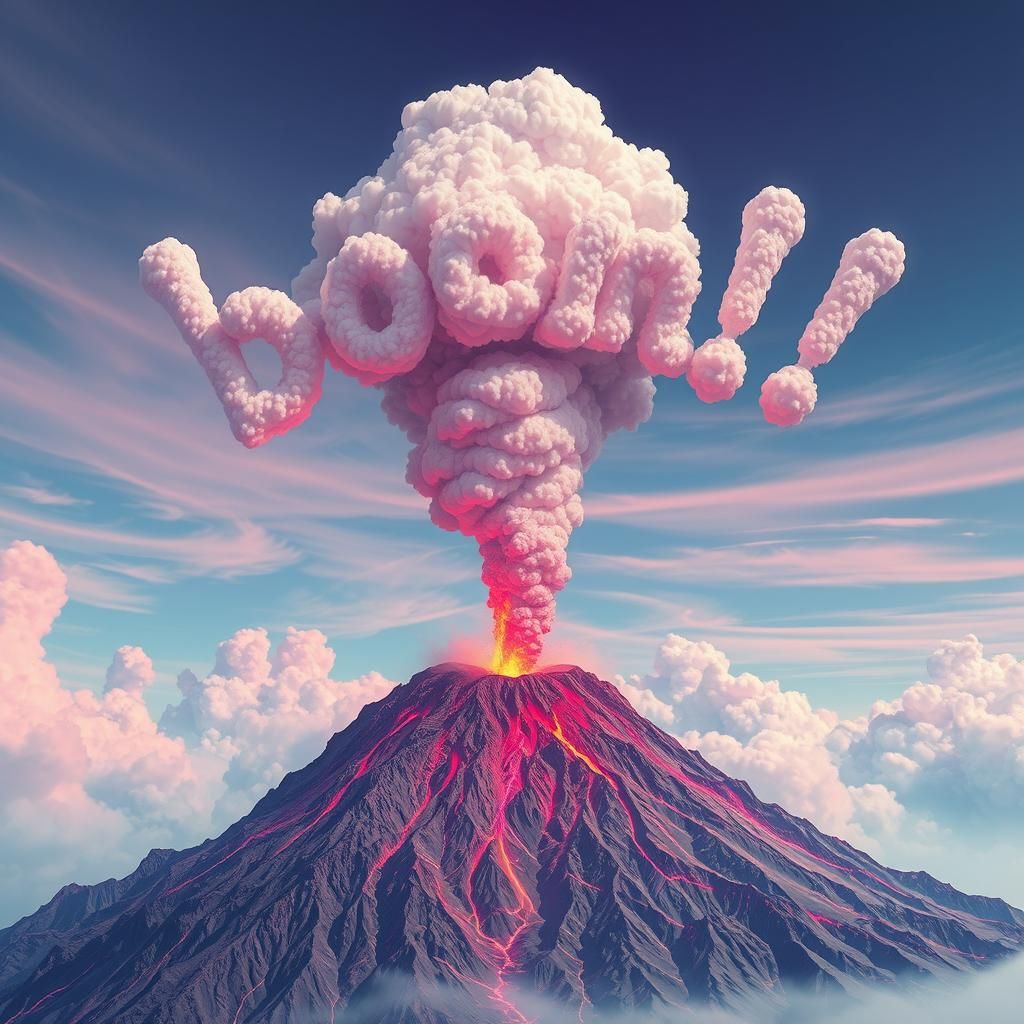 Volcano Eruption with Smoke Message in Pastel Colors