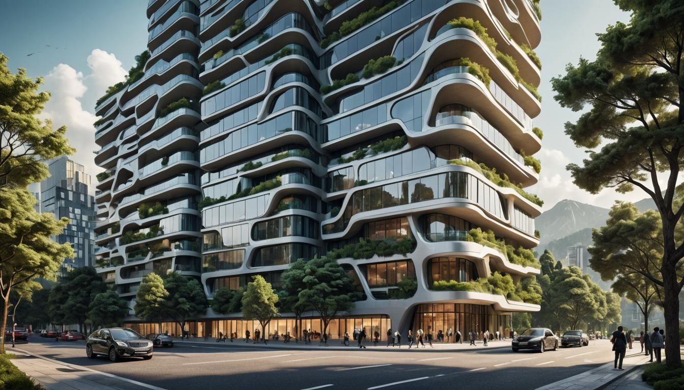 Futuristic High-Rise Architectural Rendering in Matte Painti...