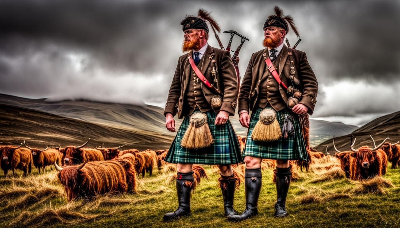 Scottish Highlanders in Traditional Dress: Hyperrealistic Im...
