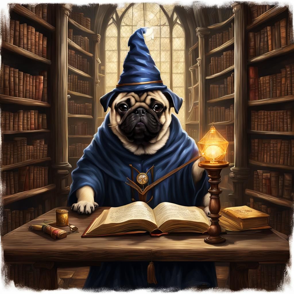 Wizard's Library with Pug and Enchanting Table