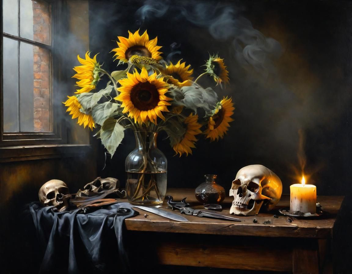 Sunflowers and Skull: Dutch Masters Still Life