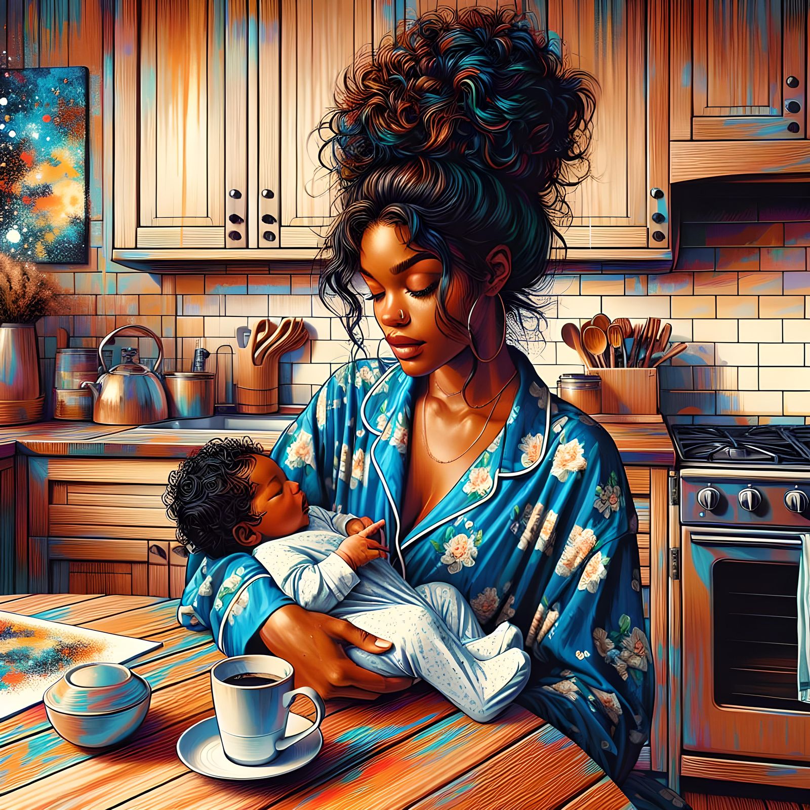 Impressionist Mother and Child Digital Illustration