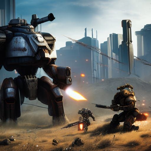 Epic Battletech Mecha Battle in Rain-swept City