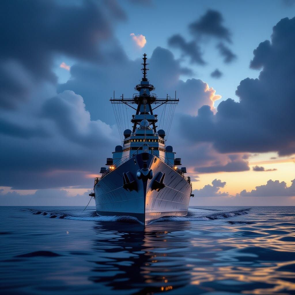 USS Colorado Battleship on Stormy Seas