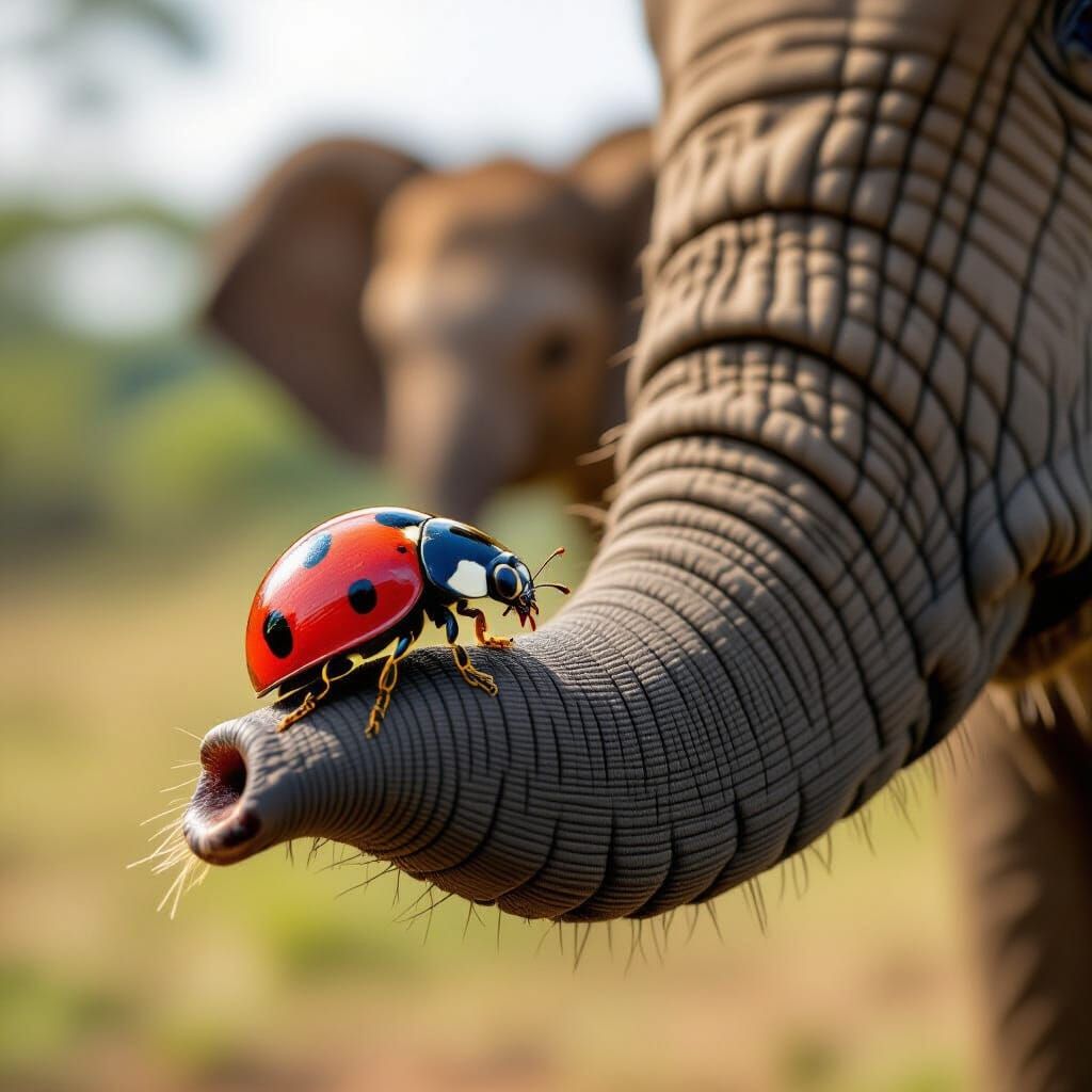 Hyperreal Photo: Ladybug on Elephant Trunk