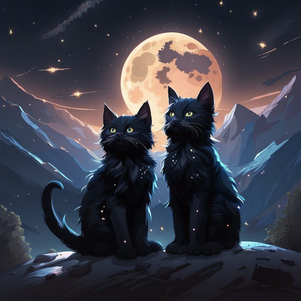 Starry Kittens Under Moonlight: 8K Concept Art
