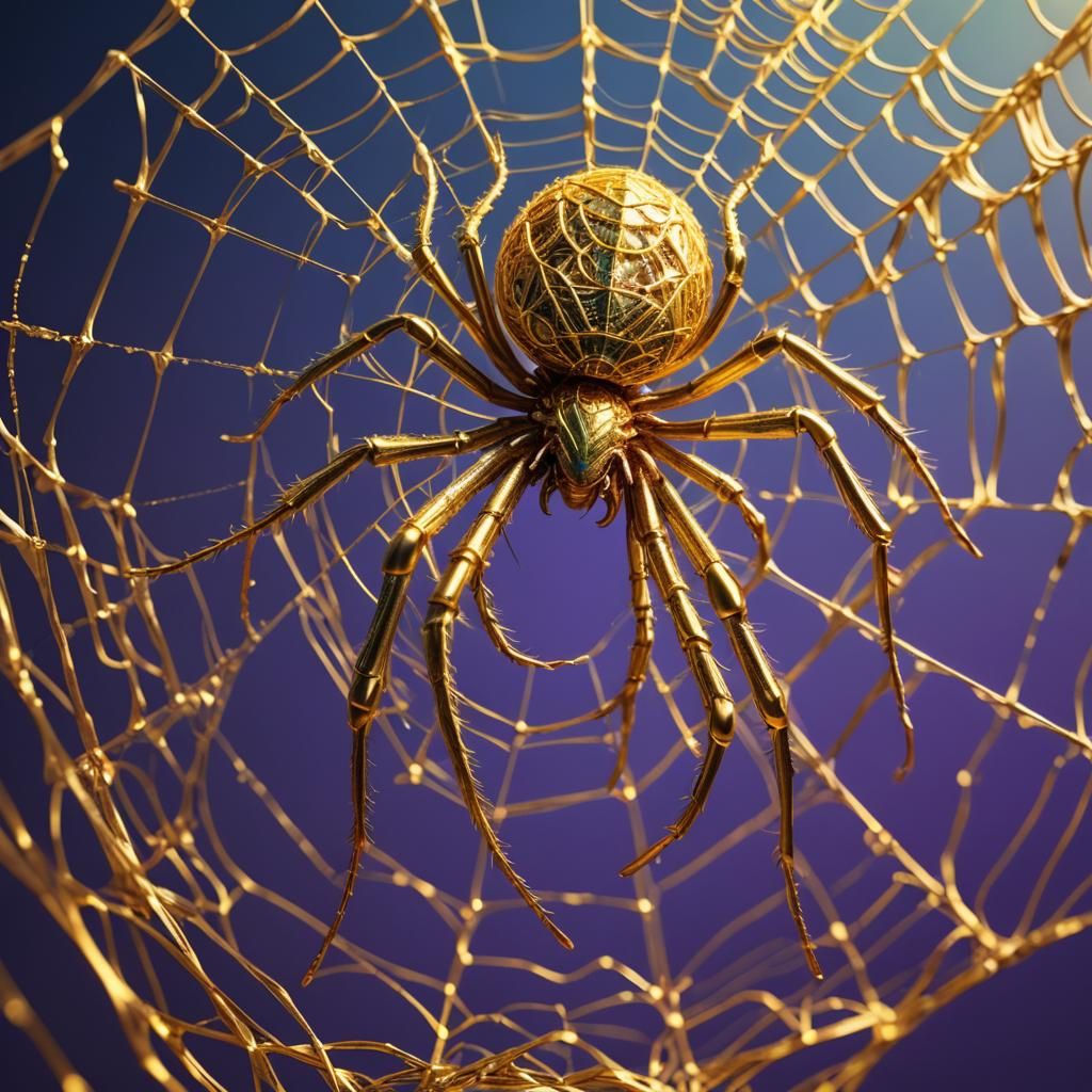 Golden Spider Weaving a Glistening Web