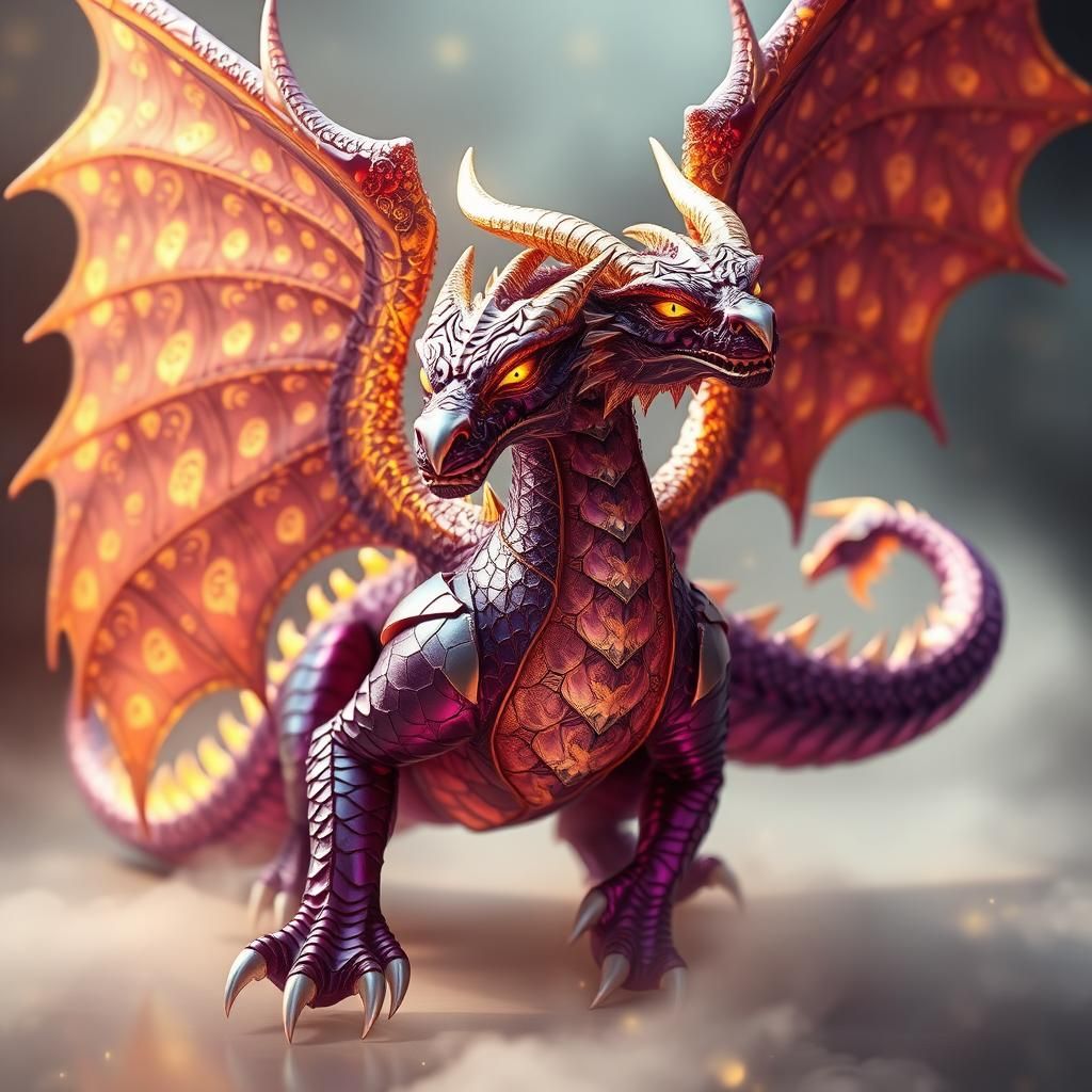 Majestic Fractal Dragon in Plum and Gold Hues