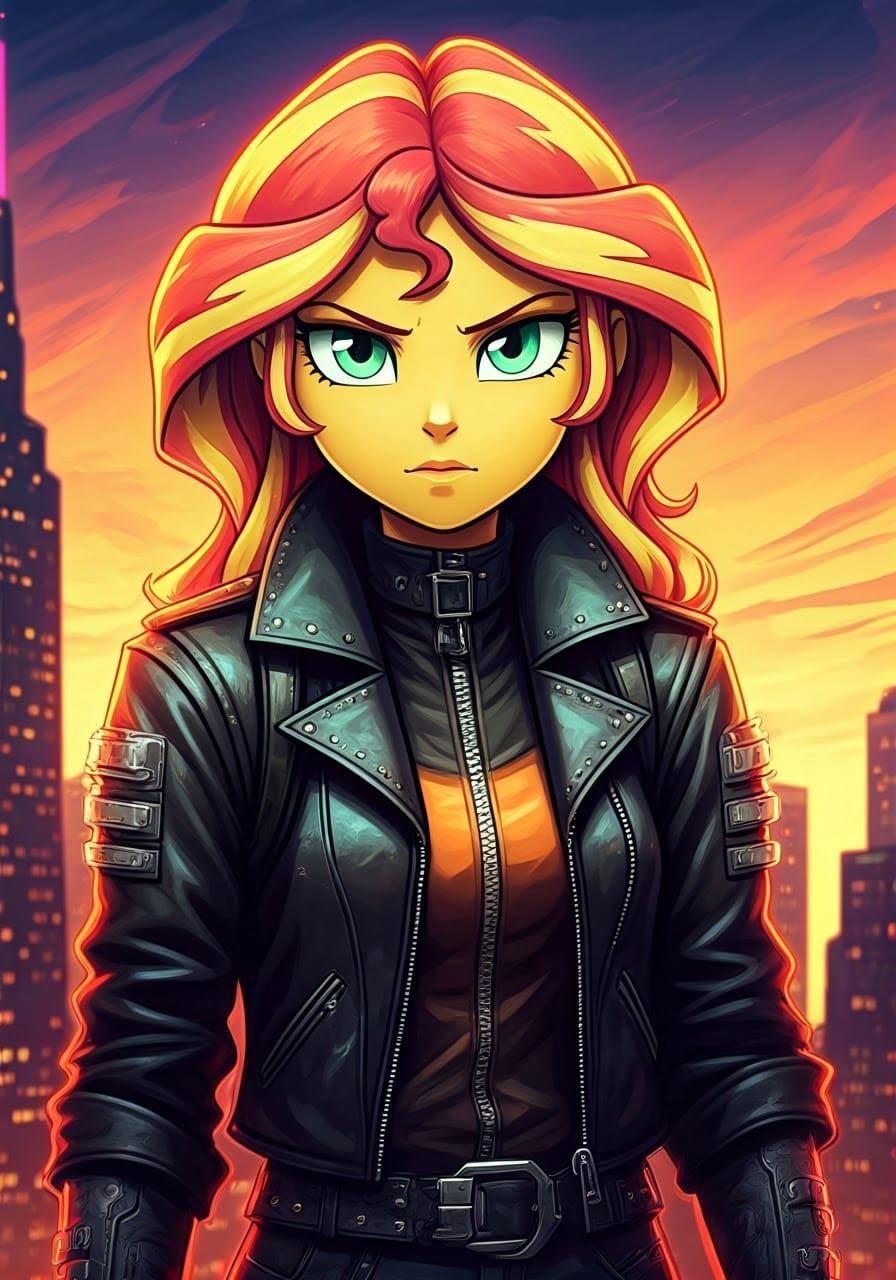 Sunset Shimmer in Cyberpunk Leather Jacket