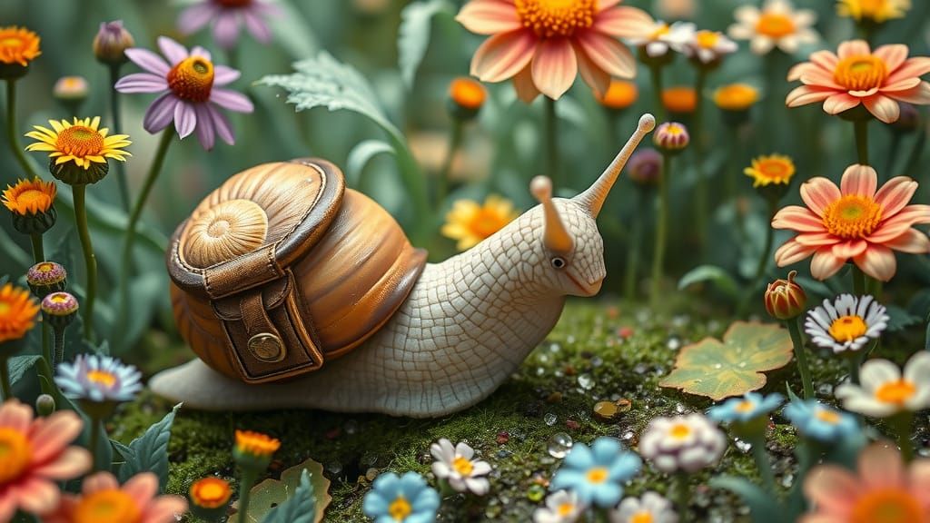 Snail's Garden Adventure: Detailed Whimsical Art