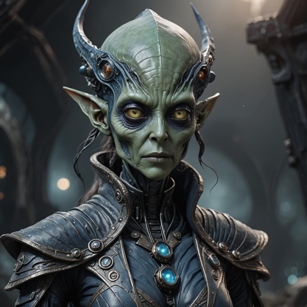 Dystopian Sci-Fi Alien Mage in Dark Fantasy Style