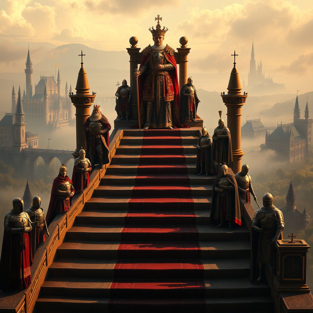 Monarch and Nobles on Sweeping Staircase