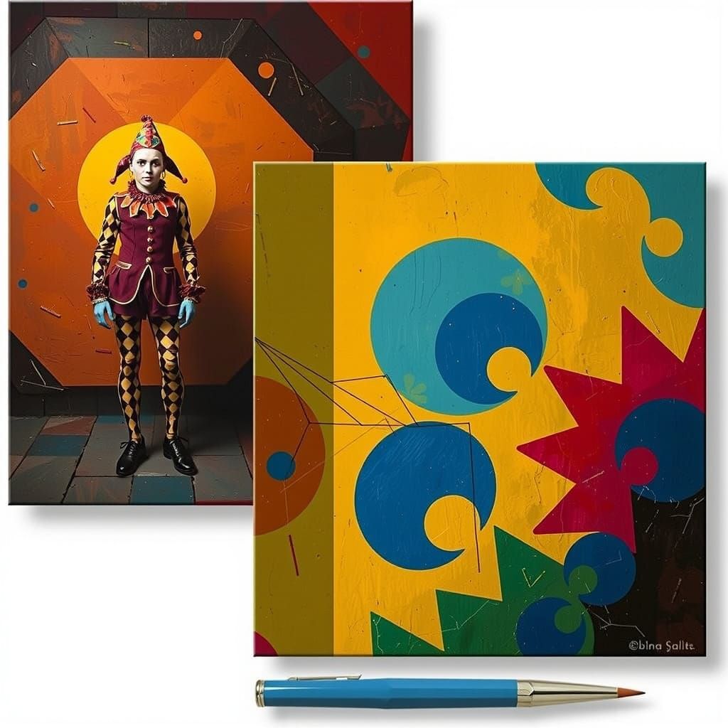 Harlequin in Geometric Maze: Photorealistic Hyperrealism