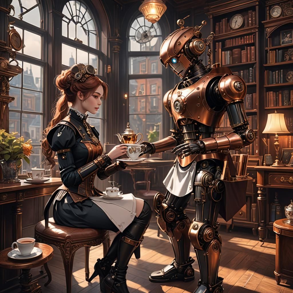 Steampunk Robot Serves Tea in Victorian London