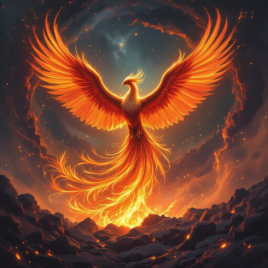 Majestic Phoenix Rises in Cosmic Fantasy Art