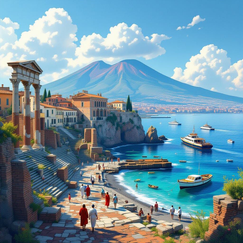 Naples Coast with Vesuvius and Roman Ruins