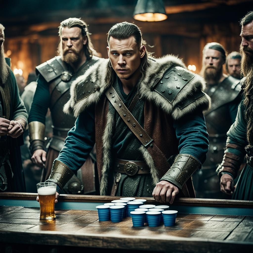 Gambit and Vikings Play Beer Pong: Cinematic Film Still