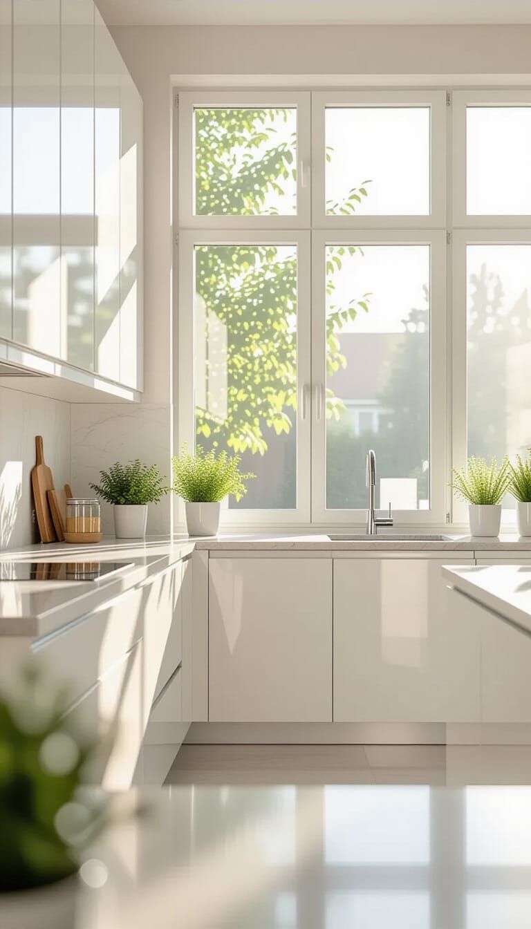 Modern Kitchen Bathed in Sunlight, Photorealistic Style