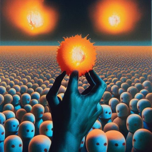 Man Holding Fireball Before Astonished Crowd