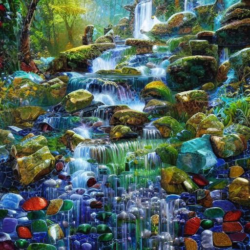 Sparkling Gemstone Mosaic Waterfall Wall Art