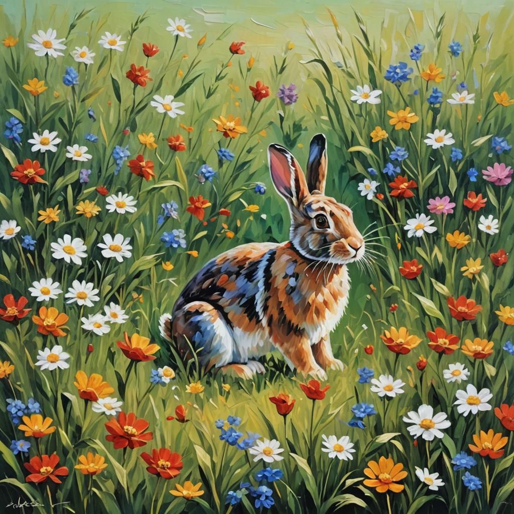 Rabbit in Vibrant Countryside Landscape