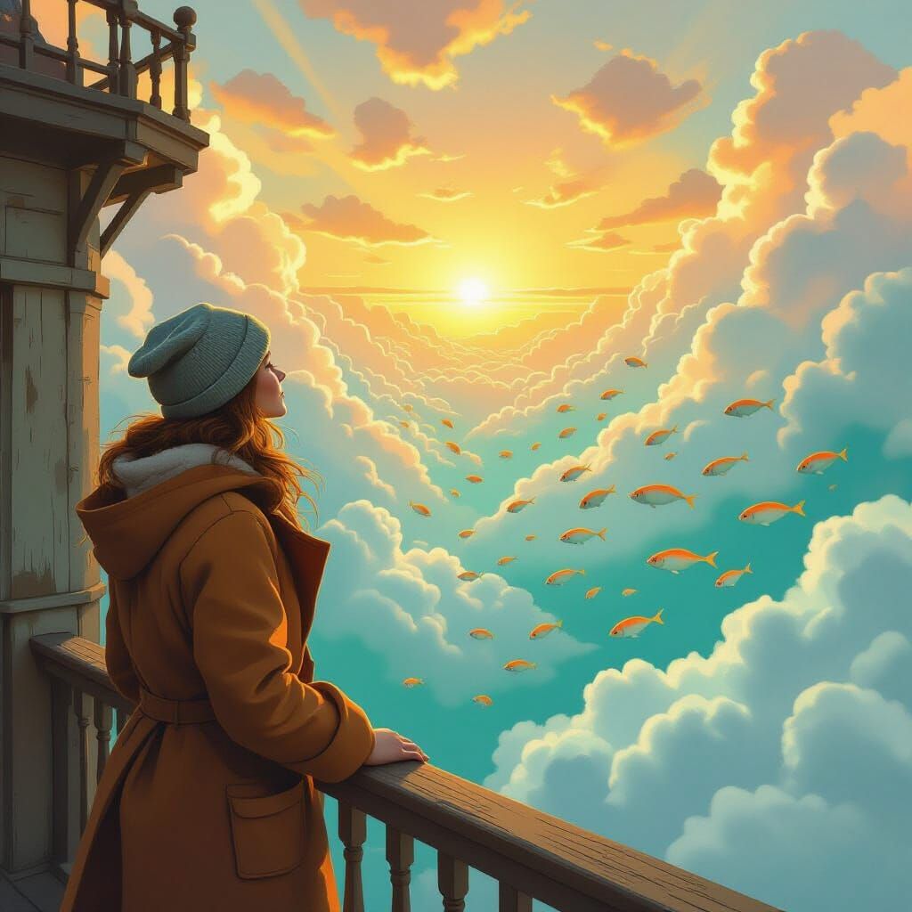 Lighthouse Keeper and Flying Fish Dreamscape