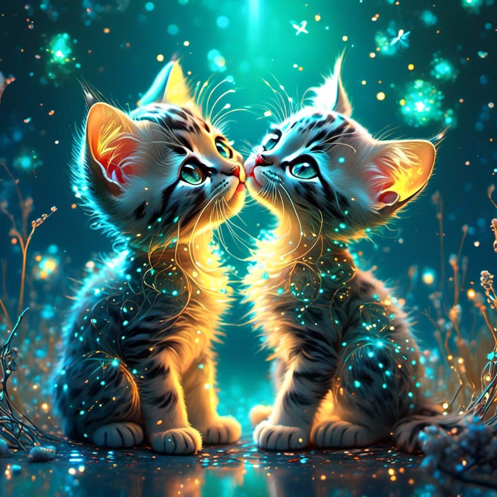 Two cute kittens kissing.