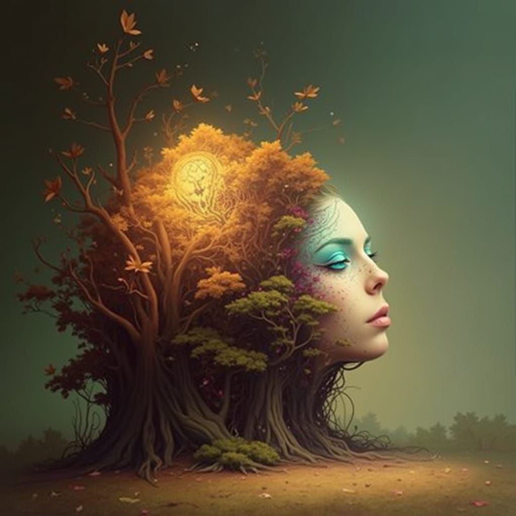 Vibrant Pop Art Portrait in an Abstract Forest