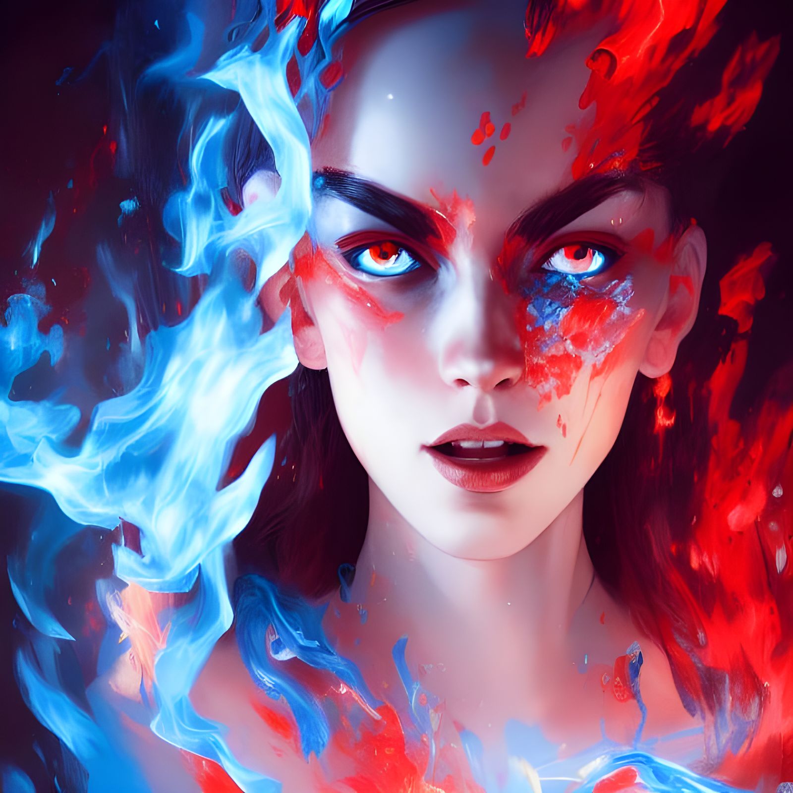 Fiery Ice Woman Portrait in Hyperdetailed Style