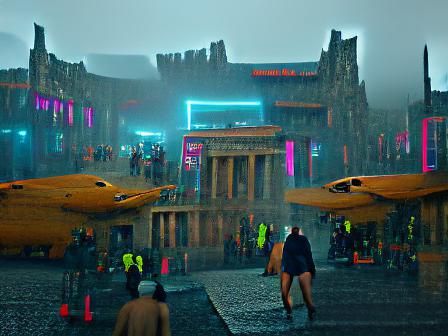 Futuristic Edinburgh with Flying Cars in Rain